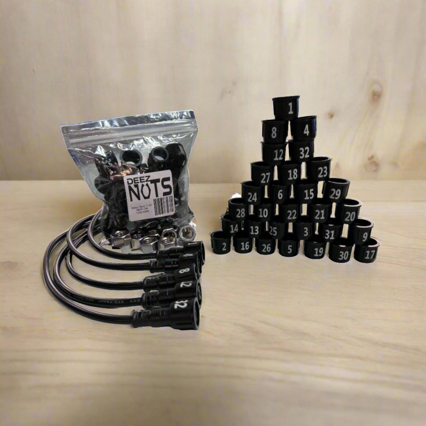 Deez Nuts Numbering Nuts 1-32 – Injection Molded, High Visibility Cable Management for Pigtails