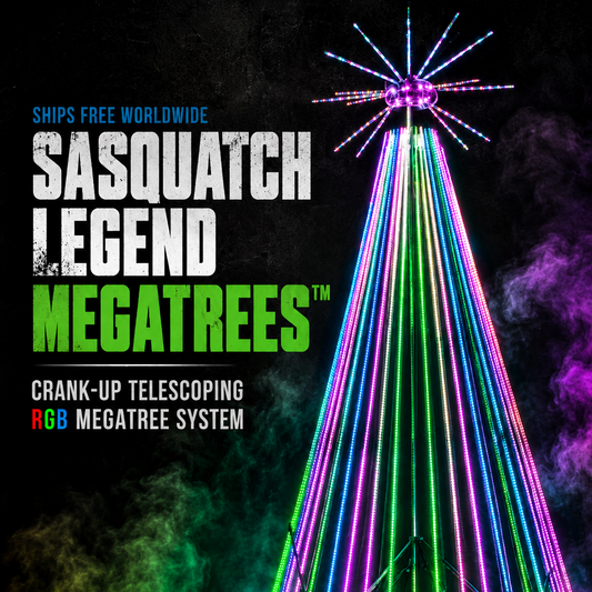 Ships Free Worldwide – Sasquatch Legend MegaTrees™ | Crank-Up Telescoping RGB MegaTree System (2026 Pre-Sale)