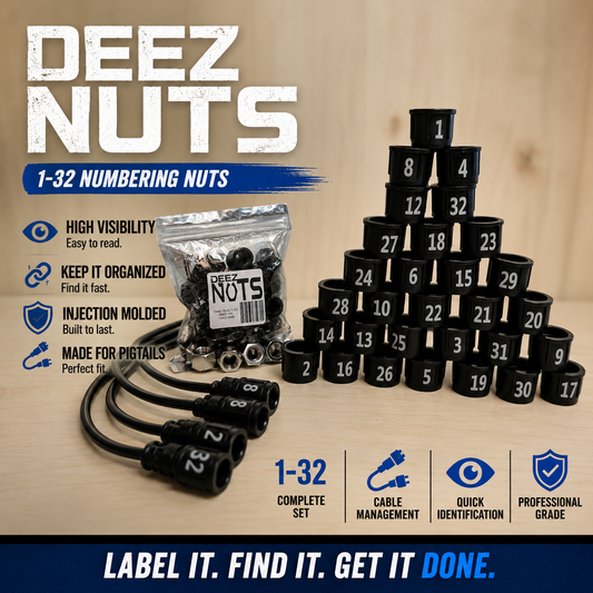 Deez Nuts Numbering Nuts 1-32 – Injection Molded, High Visibility Cable Management for Pigtails