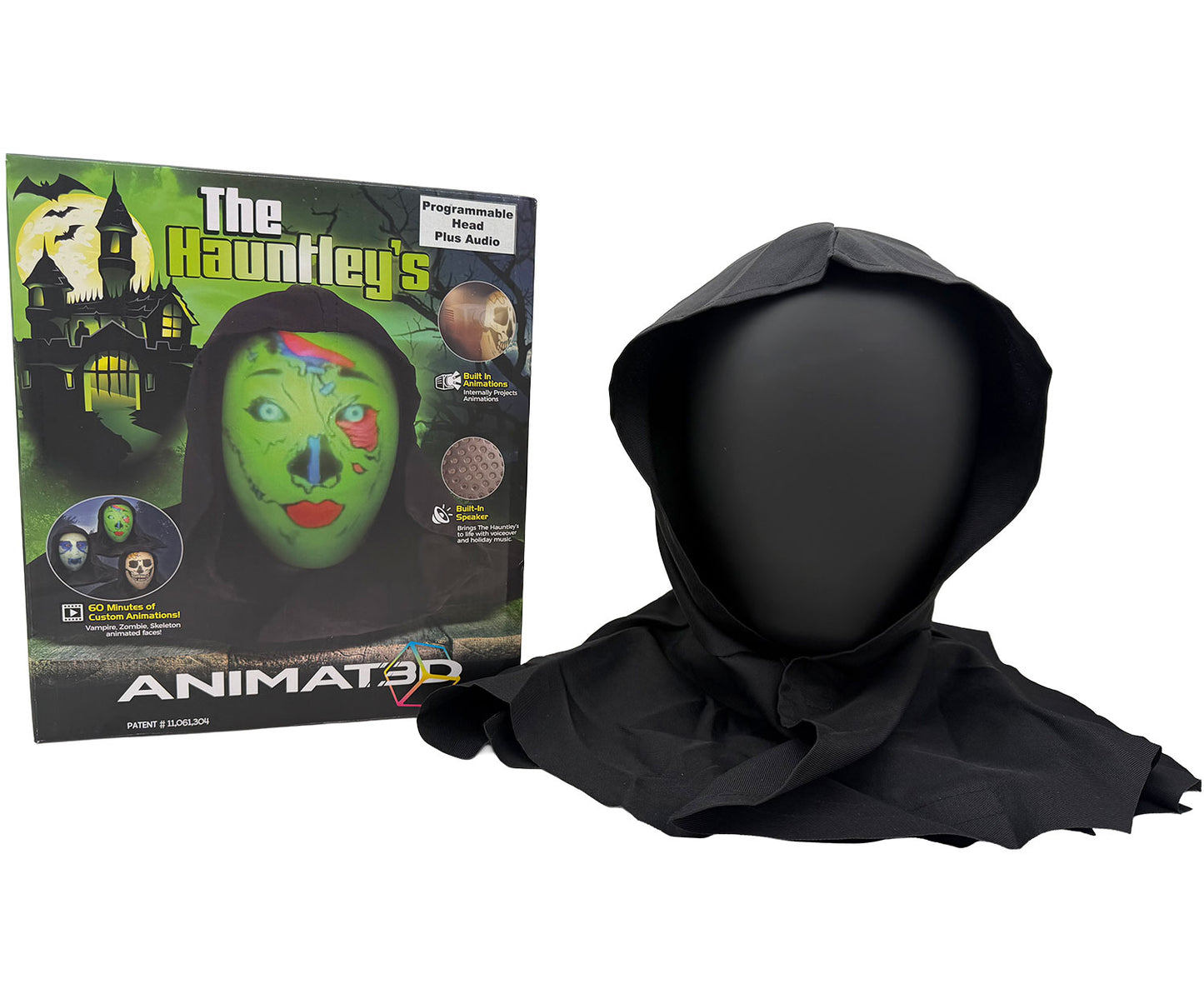 ANIMAT3D - Programmable Hauntley's Head with Audio Port - with Built-In Projector & Speaker
