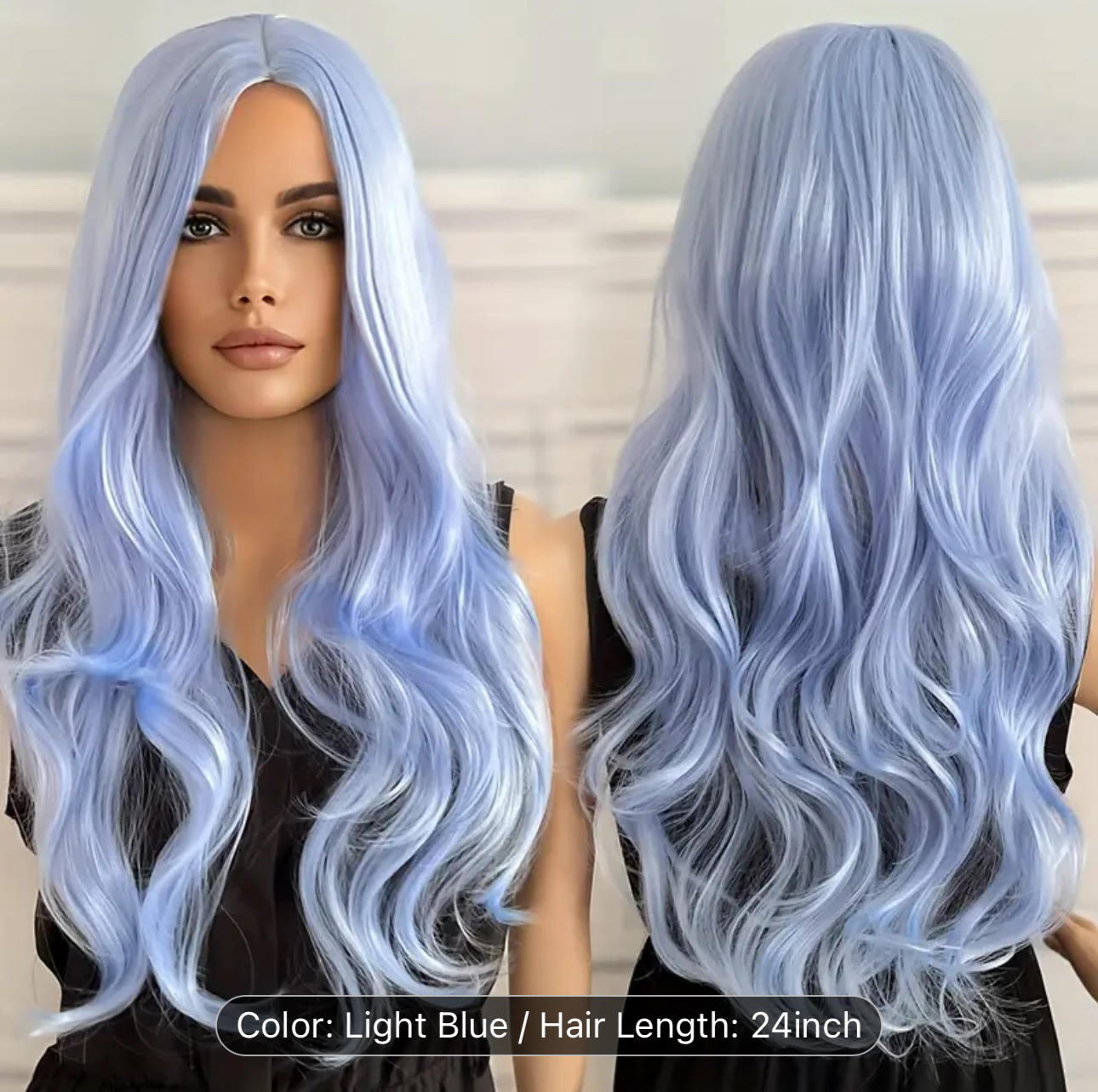 Wavy Long Curly Hair Synthetic Wig - Water Sky Light Blue - Suitable for Party Halloween COSPLAY